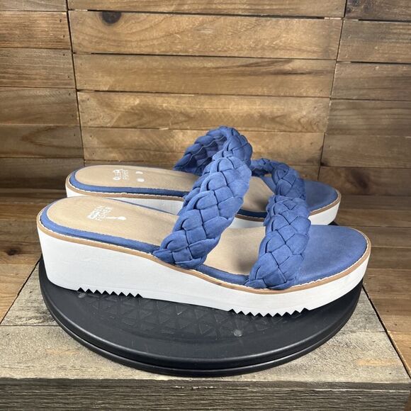 Eileen Fisher Womens Size 10 Platform Strappy Blue Suede Braided Sandals - Picture 1 of 10